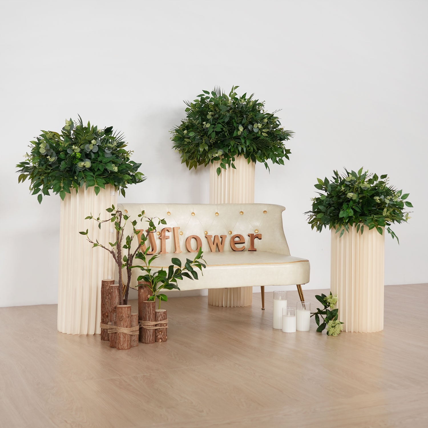 Uflower Green Leaf Table Centerpiece Floral Ball Wedding Table Decoration